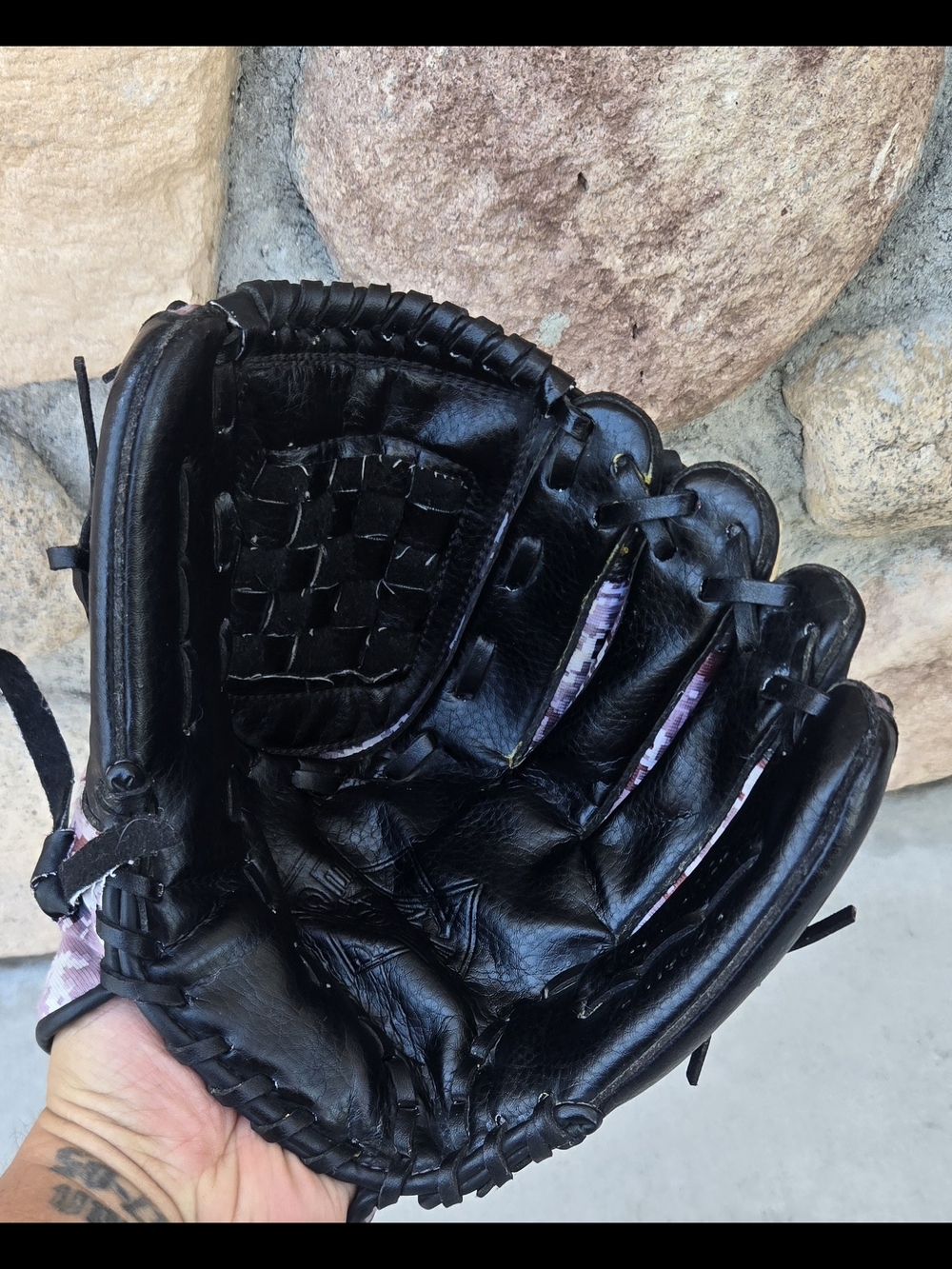 Adidas Closer Youth Baseball Glove RHT Black Purple Digital Camo Eazy Close.